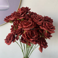 B-673 Meistverkaufte Heim- und Bürodekoration Rote Blumenvase Arrangement Künstliche Rose Einzelstiel 3-Zweige Rote Rose Seidenblumen