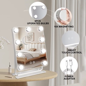 Espejo Cosmético de Escritorio de Una Sola Cara <span class=keywords><strong>con</strong></span> Marco Metálico, 3 Colores, 9 Bombillas LED, Táctil Inteligente, Alimentación USB, Grande, Iluminado, Personalizable - Product Image 5