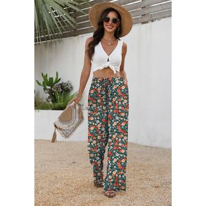 Women's Linen Summer Palazzo Pants Wide Leg High Waist <b>Flowy</b> Beach Trousers With Pockets Breathable - Product Image 3