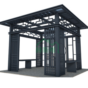 Gazebo de aluminio estilo chino Hesswei con acabado de madera retro para jardín, patio, comunidad y parque. - Product Image 1