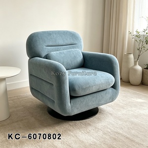 <span class=keywords><strong>Fauteuil</strong></span> individuel moderne en velours, pivotant, avec accoudoirs incurvés, base ronde noire, pour salon et détente - Product Image 3