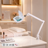 White Adjustable Arm Magnifying Desk Light Square Illuminated Magnifier Lamp with Dust Lid for Manicure Handmade Hobby Projects