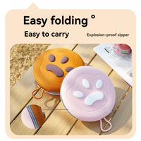 Bol double pliable pour animaux de compagnie, arrondi, 5 couleurs, bol d'alimentation portable en silicone pour chien et chat, étui à fermeture éclair, fixation murale, facile à nettoyer