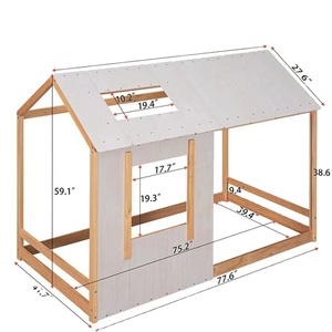 Lit Maison Montessori Moderne en Bois Massif pour Enfants, Lit au Sol pour Tout-Petits avec Toit Gris et Porte Coulissante - Vente en Gros - Product Image 4