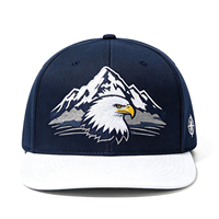 Outdoor Adventure marineblauwe snapback pet met 3D geborduurde adelaar berg grafische witte platte klep pet voor wandelen en kamperen
