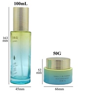 Botol Kosmetik Mewah Transparan Bulat Dasar Tebal 100mL 50g Pompa Lotion Botol Kosong Krim Wajah & Serum Botol Kaca Buram Tutup Emas