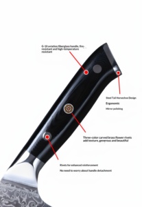 มีดเชฟญี่ปุ่นขนาด 6.7 นิ้ว เหล็กดามัสกัส ใบมีดหยัก ใช้ได้ทั้งมือซ้ายและขวา ด้ามไม้ตามหลักสรีรศาสตร์ ผิวซาติน ปลอดภัยสำหรับเครื่องล้างจาน - Product Image 4