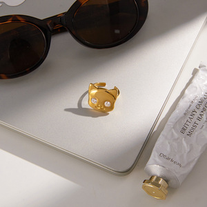 Cartoon <b>Cat</b> Zircon Open <b>Ring</b> For Women Gold Tone Animal Shape Jewelry Gift - Product Image 4