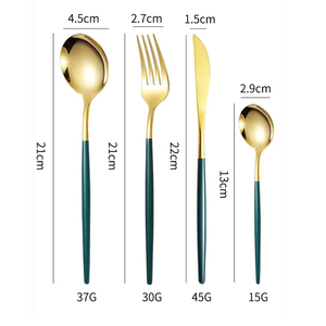 Offre Spéciale : Ensemble de Couverts Portugais Minimaliste en Acier Inoxydable, 24 Pièces, Poli Miroir, Plaqué Or (Couteaux, Fourchettes, Cuillères) - Product Image 2