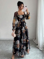 Robe plissée imprimée à manches longues en mousseline de soie élégante