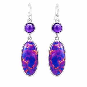 Orecchini retrò viola ovali con pietre intarsiate, gioielli semplici da donna per tutti i giorni, ideali come regalo - Product Image 4