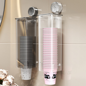 Yimijia Wall Mounted Cup Dispenser Transparent Gray No Drill Suction Cup <b>Holder</b> For Paper Cups Storage Rack - Product Image 3