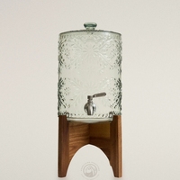 Distributeur de boissons en verre écologique de 6,5 L avec support en bois d'acacia et robinet en acier inoxydable, design floral pour la cuisine et les fêtes