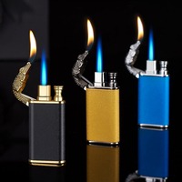 Bleu Flamme crocodile Dragon Tête Double Trou Jet Flamme Briquet Coupe-Vent Modification Flamme Ouverte Gaz Hommes Cadeau Briquet