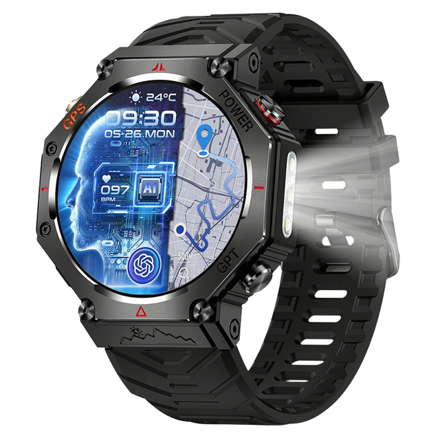 ERON Smart Android GPS Smart Watch 3 ATM Waterproof Flashlight HR Monitor Fitness Tracker for Men Outdoor Sports