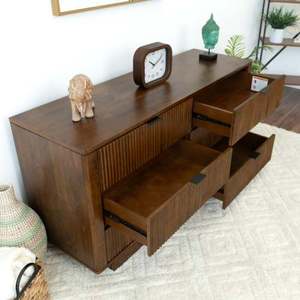 Mid Century Modern Solid Pine Wood Dresser with <b>6</b> <b>Drawers</b> TV Stand for Bedroom and Living Room Storage - Product Image 2