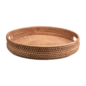 handmade round natural rattan food storage trays