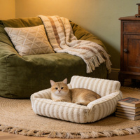 Jacquard-Gestreiftes Lammwoll-Modebett für Katzen und Hunde, Weiches Tragbares Waschbares Reise- und Heim-Sofa