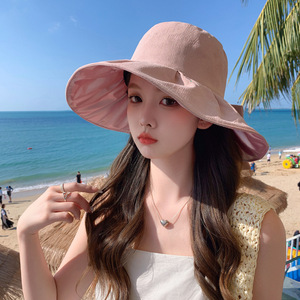 Phụ Nữ Của Mùa Hè Mặt Trời Hat Lớn Rim <span class=keywords><strong>Net</strong></span> Người Nổi Tiếng Sequined Bowknot Mô Hình Phim Hoạt Hình Windproof Xô Hat Cho Sử Dụng Hàng Ngày Phong Cách Mới - Product Image 3