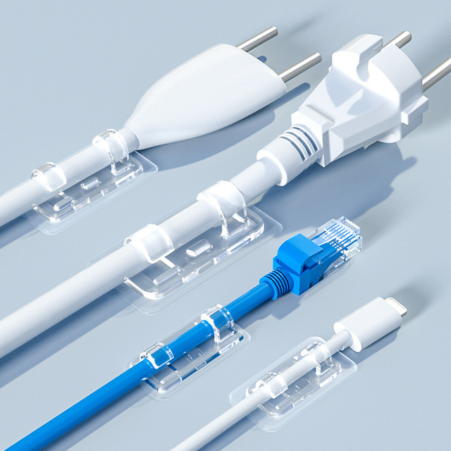 ER Single-Tier Self-Adhesive Wire Organizer Plastic Patch Cord Cable Storage Clip for Nail-Free Data Cable Living Room