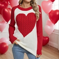 Pull en tricot à manches raglan avec design torsadé en jacquard grand cœur pour la Saint-Valentin pour femmes