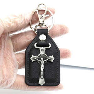 Llavero de Metal Católico San Cristóbal Llavero de cuero PU Regalo religioso St. Mary Benedict Jesus Saint Llavero - Product Image 5