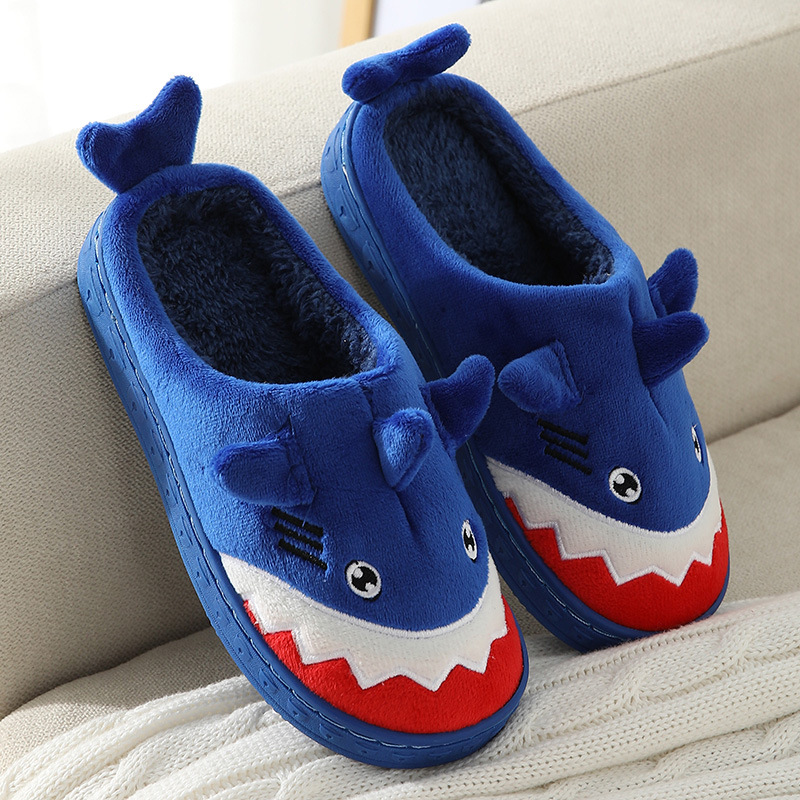 Children's Cotton Slippers Cartoon Shark Indoor Non-slip Warm Household Kids Plush Slippers