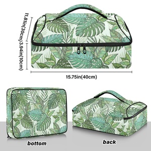 Hawaiian New Arrival Custom Green Leaves Print BBQ Thermal Insulated Portable Portable Cooler Pizza Bag - Product Image 3