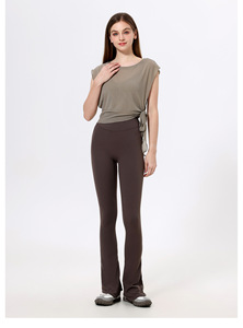 Haut de yoga respirant en maille 2-en-1 pour femme avec soutien-gorge intégré, manches courtes à nouer sur le côté, séchage rapide, idéal pour le Pilates et la gym - Product Image 4