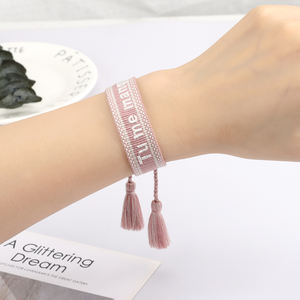 Kunden spezifisches Stick muster Hand gefertigte Armbänder Personal isierte verstellbare gewebte Quaste Trendy Happiness Bestickt für Frauen - Product Image 4