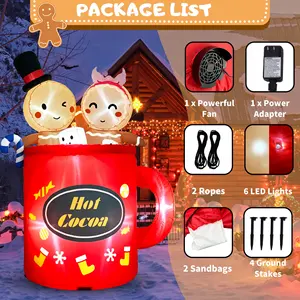 6FT 72inch Advertising Inflatable Coffee Cup And Gingerbread Inflatable Christmas Decoration With LED Lights Xmas Season Outdoor