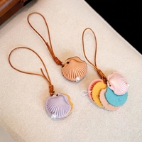 Porte-clés en cuir fait main en forme de coquille, mignon, en cuir de vachette pleine fleur, avec bouton perlé, mini pochette créative pour livres, accessoire cadeau
