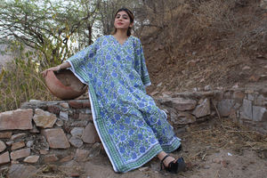 100% Cotton Hand Block Printed <b>Kaftan</b> Elegant Floral Print Embellished Border Casual Boho Modest Pure Indian Clothing <b>Kaftan</b> - Product Image 4