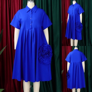 Nouvelle Arrivée D3338 Robes d'<span class=keywords><strong>été</strong></span> décontractées pour femmes à <span class=keywords><strong>manches</strong></span> <span class=keywords><strong>courtes</strong></span>, robes amples à fleurs 3D, <span class=keywords><strong>robe</strong></span> chemise africaine pour femmes - Product Image 4
