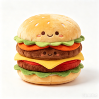 Jouet en peluche personnalisé AI ODM/OEM, design mignon de dessin animé, burger, pizza, hot-dog, cadeau pour enfants, vente en gros, usine de jouets en peluche sur mesure