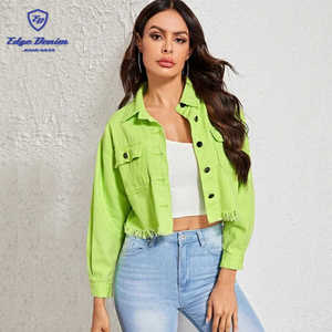 Nouveau design personnalisé lavis <span class=keywords><strong>vert</strong></span> à manches longues femmes veste en <span class=keywords><strong>jean</strong></span> - Product Image 1