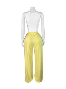 802 Summer New Double Waist Ead Design Wide Leg Pants Two Piece Set - Product Image 3