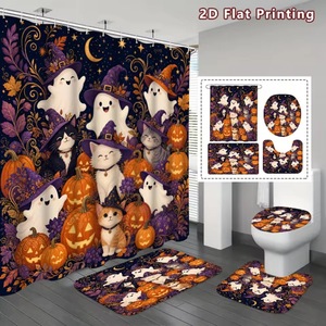 Rideau de Douche en Polyester Imprimé Numérique Motif Citrouille, Sorcière, Fantôme pour Halloween, Imperméable, Impression Personnalisée, Vente en Gros, Moderne - Product Image 3