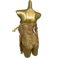 Combinaison une pièce sexy ornée de strass en cristal pour femme, idéale pour spectacle de showgirl, costume de danseuse Gogo, justaucorps pour soirée en club
