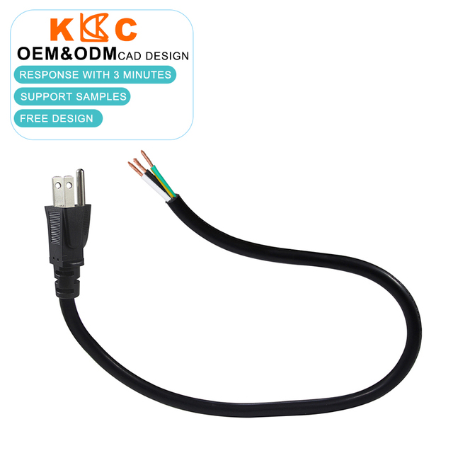 Open End Usa Plug 3 Pin Ac Power Cable Us America Nema 5-15p Cord 125v