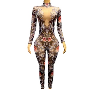 Justaucorps de danse fleur de cristal perles perspective sexy pour femmes body moulant barboteuse fête d'<span class=keywords><strong>anniversaire</strong></span> avec strass combinaisons une pièce - Product Image 1
