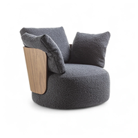 Moderner Wohnzimmer-Einzelsessel Holz-Armlehnstuhl Drehbarer Metallsockel Stoffbezogener Loungesessel