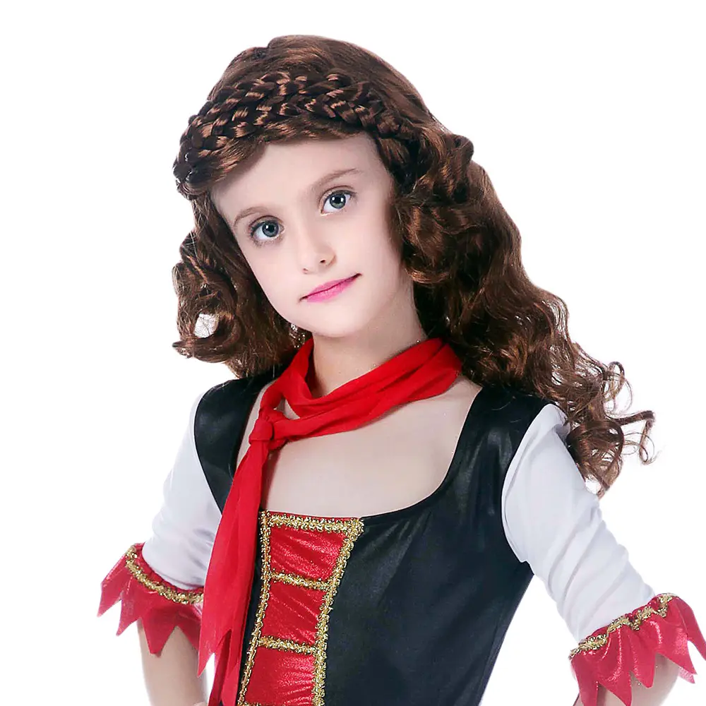 समुद्री डाकू राजकुमारी Cosplay सहारा हेलोवीन पार्टी शराबी घुंघराले Wigs ब्राउन लाल रंग सिंथेटिक लट Wigs