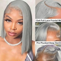 Peluca Bob Gris con Encaje Frontal 13x4, Cabello Humano Liso Totalmente Tejido a Mano, Pre-Desplumado, Puede Permanecer y Teñirse, Venta al por Mayor de Fábrica