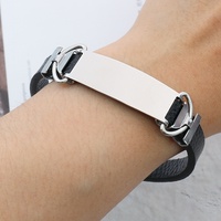 Bracelet en cuir et acier inoxydable personnalisé, bracelets en caoutchouc personnalisés, vente en gros, bracelets promotionnels tendance pour hommes/femmes