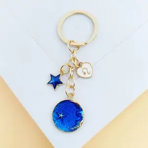 Fancy Enamel Zodiac Keychain Novelty Metal Blue Sky Constellation Keychain for Women Bag Pendant Decoration