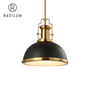 Lámpara Colgante Vintage Estilo Industrial Loft, Decoración para Comedor, Metal Negro Mate, Pantalla de Latón Antiguo en Forma de Domo, LED Retro - Product Image 1