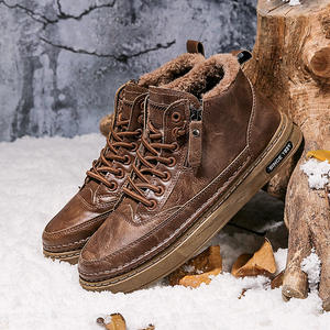 Bottes Chukka montantes pour hommes en cuir PU, bout rond, à lacets, chaussures décontractées d'hiver avec doublure en peluche et semelle en caoutchouc - Product Image 4