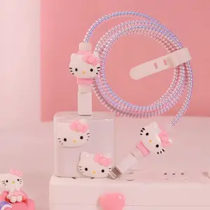 Boneka lucu, untuk iPhone Charger kabel Data casing pelindung untuk 20W kepala pengisian daya kawat Winder Set kabel pelindung 18W