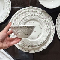 Service de table en céramique à motif floral Alice de style français, comprenant tasse à café, soucoupe, assiette à dessert, bol à soupe, plat ovale, qualité alimentaire, pour les fêtes